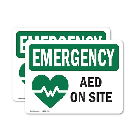 Signmission AED On Site With Symbol, 7 in W x Rectangle, Vinyl Decal OS-2PACK-EM-D-57-L-10289